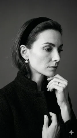 Sophisticated Elegance: A Fashion Editorial Portrait — Nano Banana 2 AI Prompt: Timeless black and white high-end fashion editorial portrait, elegant woman with...