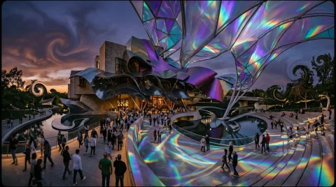 Warped Architecture in a Dreamlike Venue — Nano Banana 2 AI Prompt: WIDE, Reality Bends , The Build ,Surrealism Wide shot of a venue where reality d...