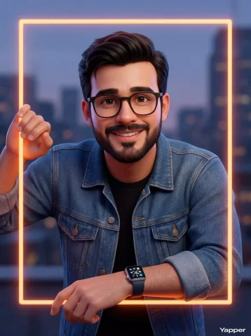 A Warm Smile Through a Glowing Frame — Nano Banana 2 AI Prompt: A hyper-realistic 3D digital illustration of a man in the uploaded image with na...