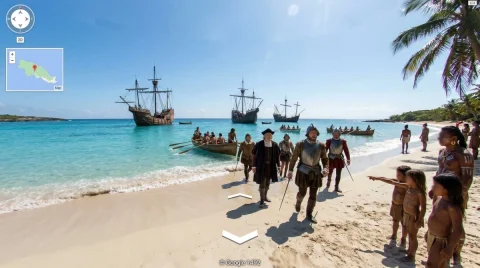 Navigating History: First Contact on Google Maps — Nano Banana 2 AI Prompt: First Contact in the Bahamas, 1492.