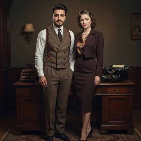 Timeless Elegance in a Vintage Study — Nano Banana 2 AI Prompt: A medium full-length photograph, based on image_3.png and image_4.png, featuring...