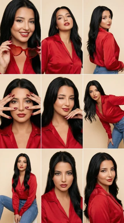 Bold Fashion: Red Satin & Heart-Shaped Sunglasses