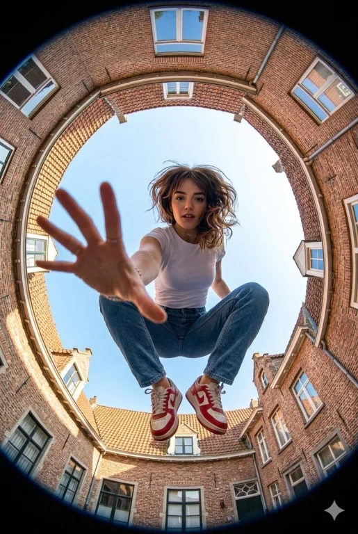 Ground-Level Action Shot in Urban Landscape