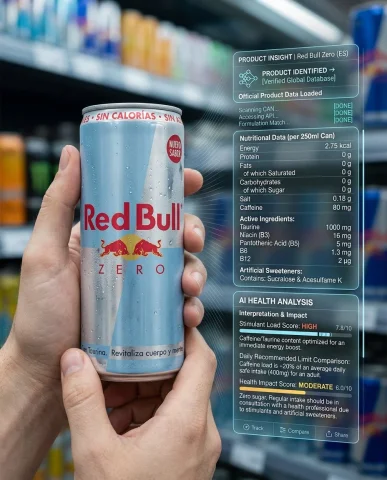 First-Person Supermarket Scan with Apple Vision HUD — Nano Banana 2 AI Prompt: Ultra-realistic cinematic POV shot inside a modern supermarket [AISLE TYPE] aisl...