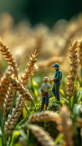 Ultra-Realistic Farmers in Wheat Field — Midjourney v6 AI Prompt: An ultra-realistic image. Summer. tiny farmers and agronomists in a wheat field...