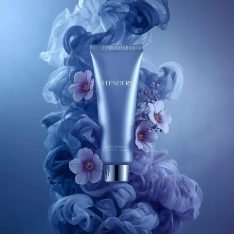 Luxury in Bloom: A Periwinkle Dream — Nano Banana 2 AI Prompt: Ultra-realistic luxury cosmetic product photography in a dramatic monochromatic...