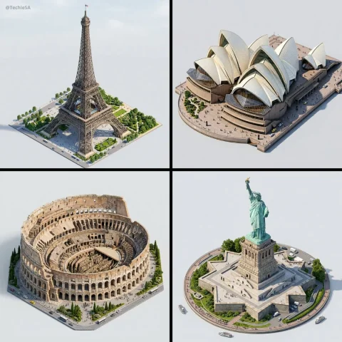 Building Icons in 3D: Nano Banana's Vision — Nano Banana 2 AI Prompt: Create a highly detailed isometric 3D rendering of [LANDMARK] in architectural v...