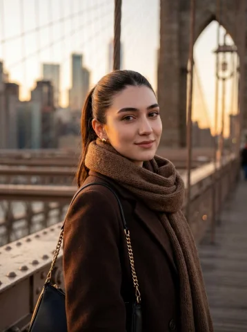 Nano Banana 2: Next-Level Visuals at 80% Off! — Nano Banana 2 AI Prompt: Cinematic golden hour portrait of a stylish young woman standing on a historic s...