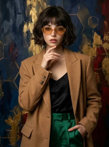 Chic Elegance: High-Fashion Portrait with a Bold Twist — Nano Banana 2 AI Prompt: A high-fashion professional portrait of a young woman with a dark brown wavy bob...
