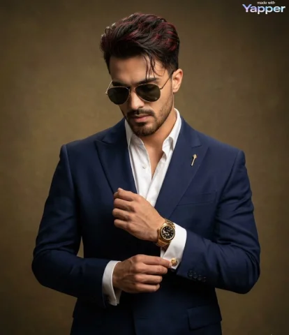 Cinematic Elegance: A Modern Aristocrat in Navy Blue — Nano Banana 2 AI Prompt: Create Ultra-realistic cinematic editorial portrait of a confident, well-groomed...