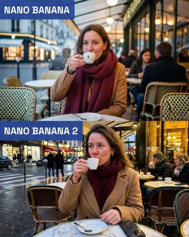Nano Banana 2: A Leap into Realism with Details that Pop — Nano Banana 2 AI Prompt: Photo of a 30-year-old woman sitting at an outdoor table at Café de Flore in Par...
