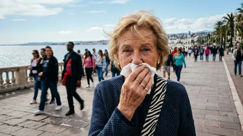 Intimate Street Portrait: Candid Moment on the Promenade — Nano Banana 2 AI Prompt: Photorealistic candid street photography portrait of an elderly woman, expressiv...