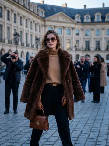 Winter Elegance in Parisian Streets — Nano Banana 2 AI Prompt: Ultra-realistic street style fashion photo of a chic woman walking confidently i...