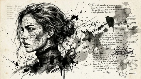 Intense Portrait: Ink-Wash and Charcoal Fusion — Nano Banana 2 AI Prompt: Create a high-contrast, mixed-media portrait of a woman in side profile, rendere...
