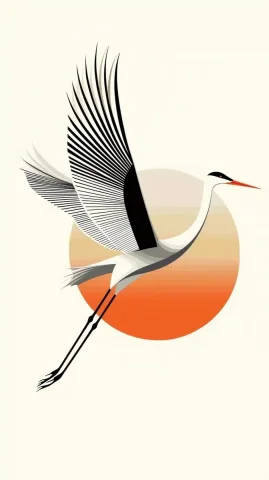 Minimalist Crane Geometric Design — Midjourney v6 AI Prompt: A minimalist poster design featuring an elegant flying crane using geometric sha...