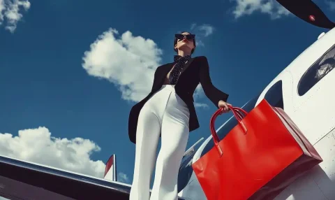 Vogue Model by Plane — Midjourney v6 AI Prompt: A vogue-inspired photoshoot featuring a a female model resembling Vittoria Ceret...