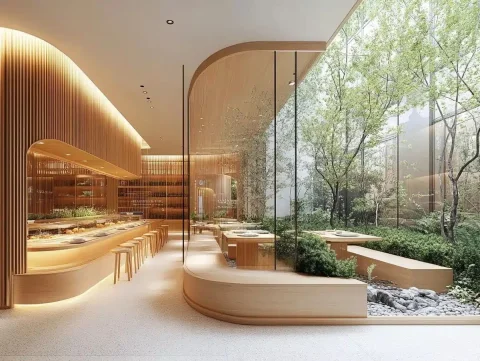 Minimalist Zen Vegetarian Dining — Midjourney v6 AI Prompt: High-end vegetarian restaurant, using a combination of Nordic minimalism and eas...