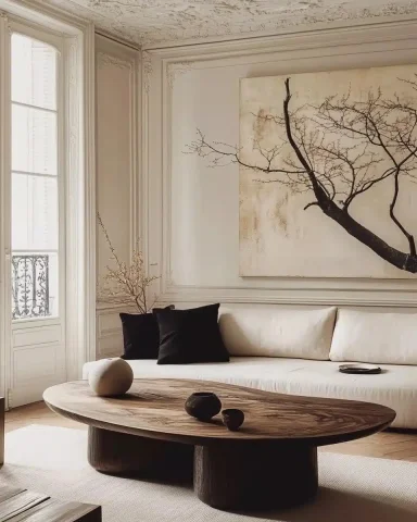 Parisian Wabi Sabi Interior — Midjourney v6 AI Prompt: A Parisian haussmann interior with an accent of wabi sabi style and japanese min...