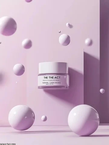 Lilac Cream Jar Poster — Midjourney v6 AI Prompt: The poster for the cosmetic brand "THE ACT" features a lilac background with a j...