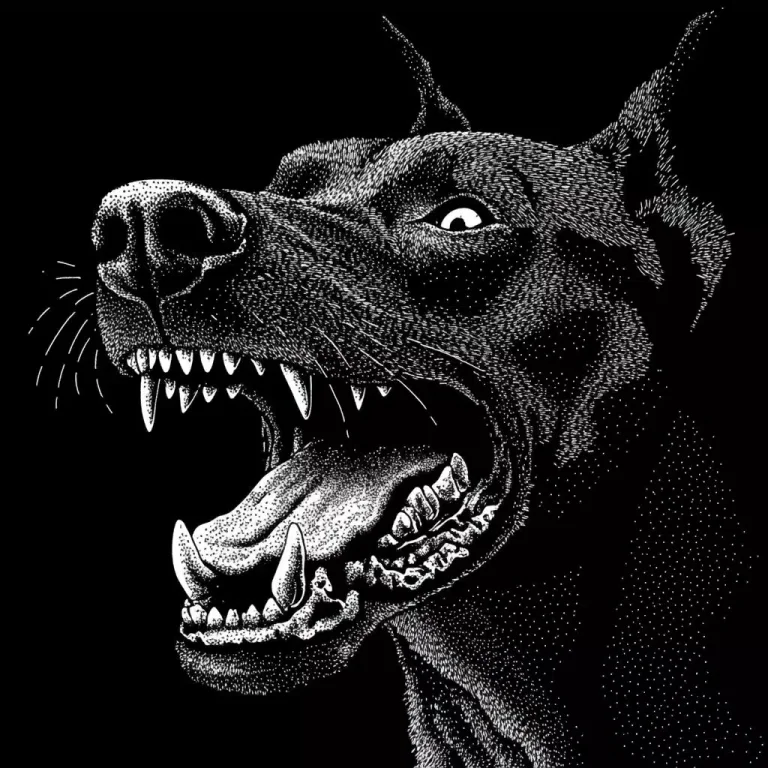 Pointillist Doberman in Shadows