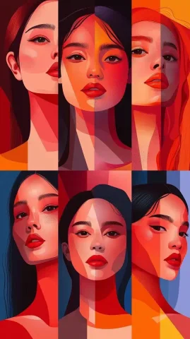 Flat Vector Asian Women — Midjourney v6 AI Prompt: beautiful asian women with different styles as a simple flat vector design poste...