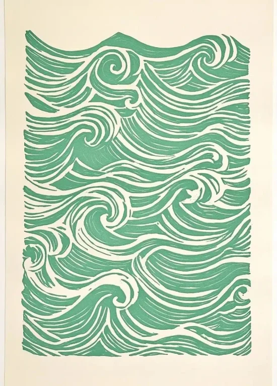 Linocut Waves in Green