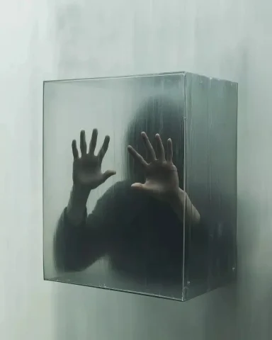 Abstract Isolation in Glass — Midjourney v6 AI Prompt: Best quality, highest quality, 4k, 32k, stock photo, A person trapped in a glass...