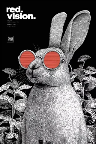 Bauhaus Poster Red Spectacles — Midjourney v6 AI Prompt: Black and white advertising poster with text "red vision" in Bauhaus style of re...