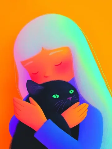 Kawaii Ghost with Cat — Midjourney v6 AI Prompt: A cute, kawaii ghost holding and hugging an adorable black cat in its paws, whil...