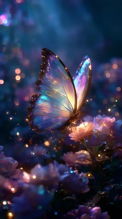 Iridescent Butterfly in Forest