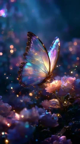 Iridescent Butterfly in Forest — Midjourney v6 AI Prompt: Realistic photo, A stunning magical butterfly emerging from a cocoon, with large...