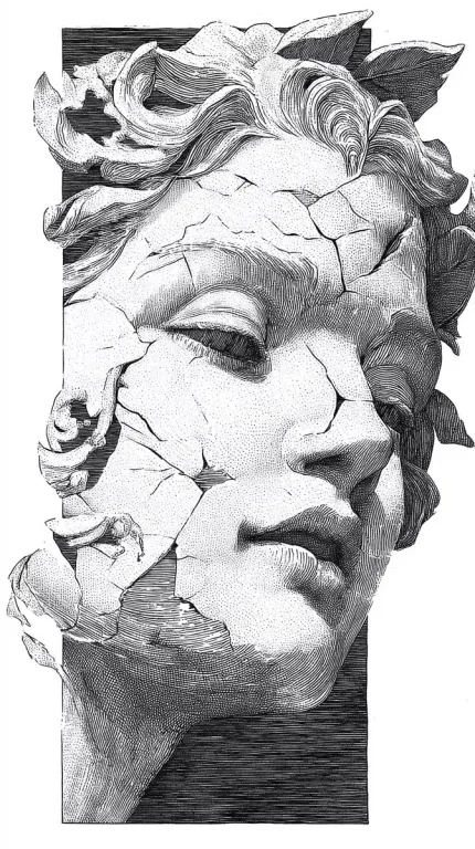 Lineart Portrait of Cracked Goddess