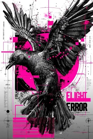 Abstract Bird Typography Design — Midjourney v6 AI Prompt: Graphic bird poster design exploring the theme of freedom with text logo "Flight...