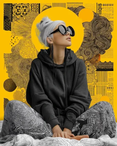 Surreal Fashion Photography with Zentangle — Midjourney v6 AI Prompt: Surreal high fashion photography overlayed with zentangle line work of a blonde...