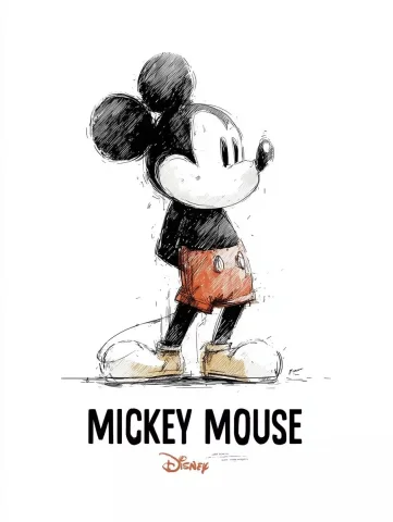 Monochrome Mickey Mouse Design — Midjourney v6 AI Prompt: T-shirt print graphic design with mickey mouse, 2D illustration style, monochrom...