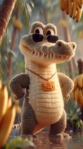 Muscular Crocodile-Banana Fusion — Midjourney v6 AI Prompt: A highly detailed 3D cartoon character that is a fusion between a muscular croco...
