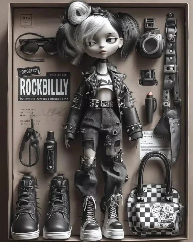 Rockabilly Action Figure Packaging — Midjourney v6 AI Prompt: Generate an image of an action figure in retail packaging. she is an american gi...