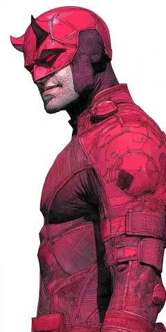 Gritty Daredevil in Action — Midjourney v6 AI Prompt: gritty colour digital drawing,waist high shot, A waist high highly detailed imag...