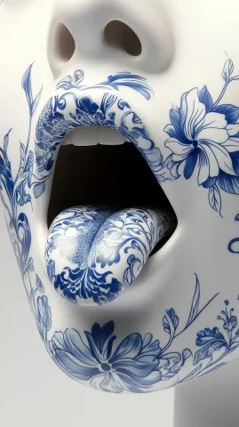 Surreal Mouth with Chinoiserie — Midjourney v6 AI Prompt: close up shot of a surreal dream like open mouth of a woman, within the mouth sh...