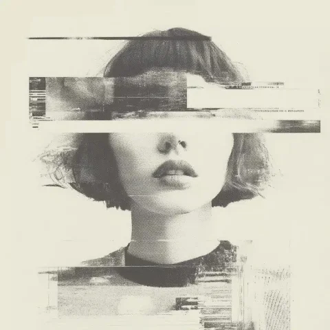 Surrealist Collage Portrait — Midjourney v6 AI Prompt: A minimalist black and white collage portrait of a girl with short hair, in the...