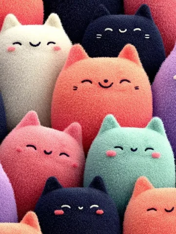 Kawaii Kitty Plush Pattern — Midjourney v6 AI Prompt: cute plush fabric pattern, kawaii cartoon style, [pastel palette: dark blue + aq...