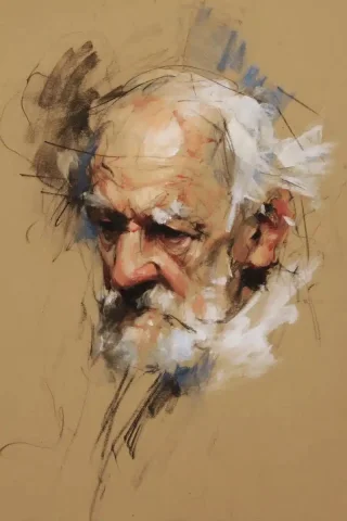 Dynamic Oil Sketch Portrait — Midjourney v6 AI Prompt: old master oil sketch portrait. Dynamic with strong expression. portrait drawing...