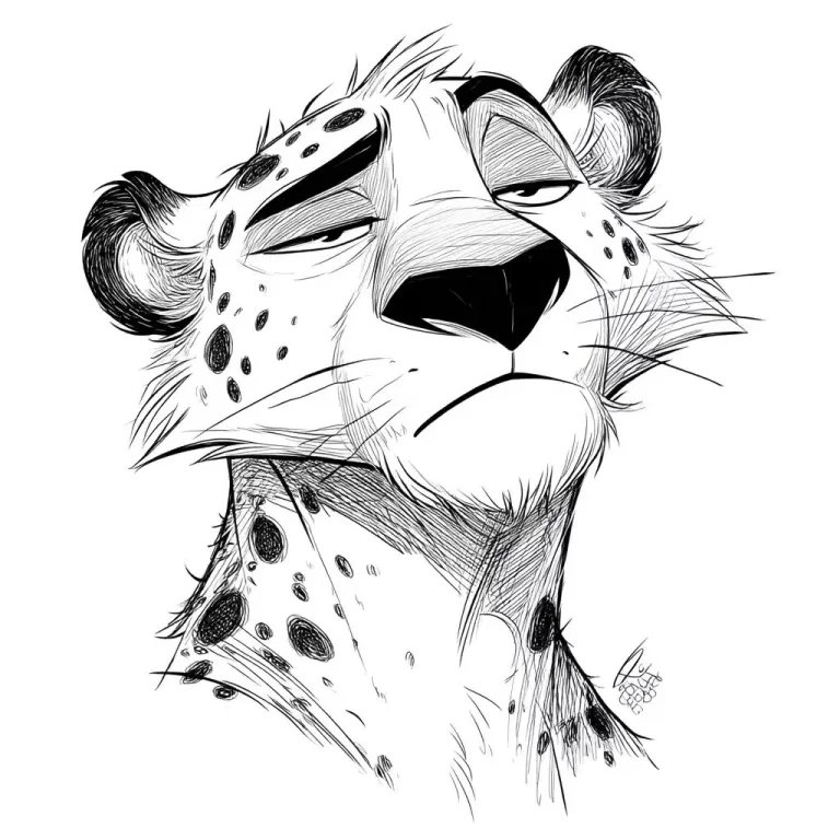 Cartoonish Lazy Leopard Sketch