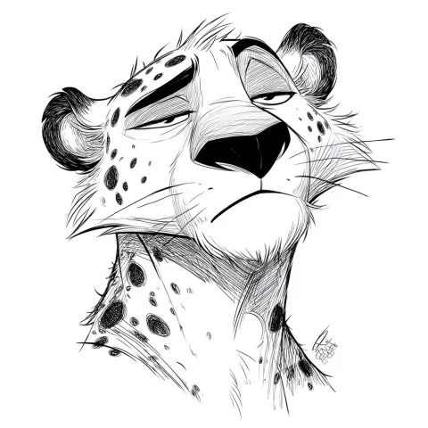 Cartoonish Lazy Leopard Sketch — Midjourney v6 AI Prompt: A cartoonish, sleepy and lazy leopard portrait. sketch, black and white lineart...