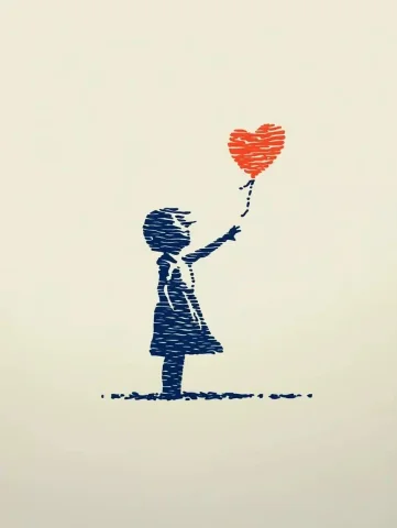 Banksy Engraving Blue Girl Balloon — Midjourney v6 AI Prompt: banksy style, Engraving of a Innocent little blue girl holding a red balloon --a...