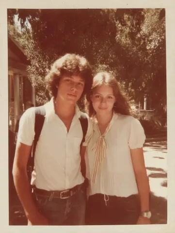 Polaroid Portrait of Students — Midjourney v6 AI Prompt: Photo taken on Polaroid, 18 year old light-skinned man and 16 year old light-ski...