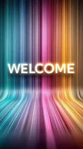 Neon Streaks with Welcome Text — Midjourney v6 AI Prompt: Colorful horizontal blurred light streak background loop, vibrant motion with fl...