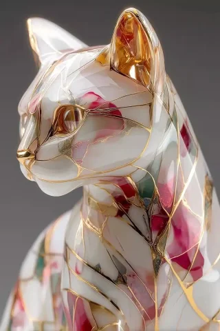 Multicolor Cat Portrait Resin — Midjourney v6 AI Prompt: 20h half body Cat 2d portrait. Resin and multicolor alcohol ink marble art. 24k...