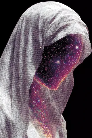 Cosmic Entity in Robes — Midjourney v6 AI Prompt: Hyper-realistic Meditating Humanoid Cosmic Entity made of a starry nebula galaxi...
