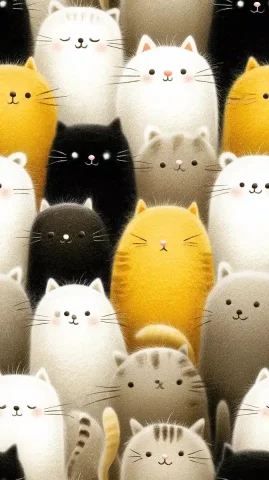 Whimsical Watercolor Cat Wall — Midjourney v6 AI Prompt: a whimsical watercolor illustration of thousands of tiny cute fluffy cats extrem...